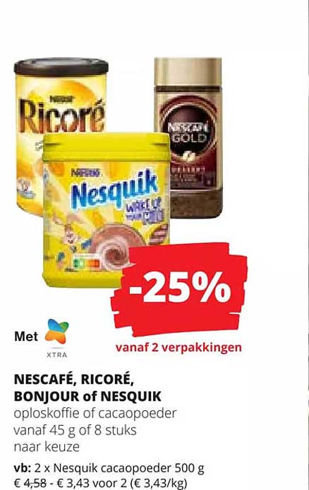 Spar Colruyt Nescafé, Ricoré, Bonjour Of Nesquik Oploskoffie Of Cacaopoeder