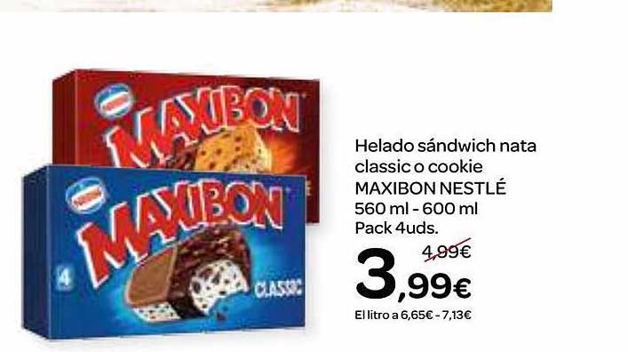 Dialprix Helado Sándwich Nata Classic O Cookie Maxibon Nestlé
