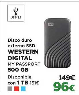 Disco duro externo SSD Western Digital My Passport 1TB USB 3.1 Gris ·  Western Digital · El Corte Inglés