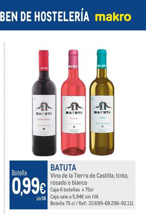 Makro Batuta Vino De La Tierra De Castilla, Tinto, Rosado O Blanco Caja 6 Botellas X 75 Cl