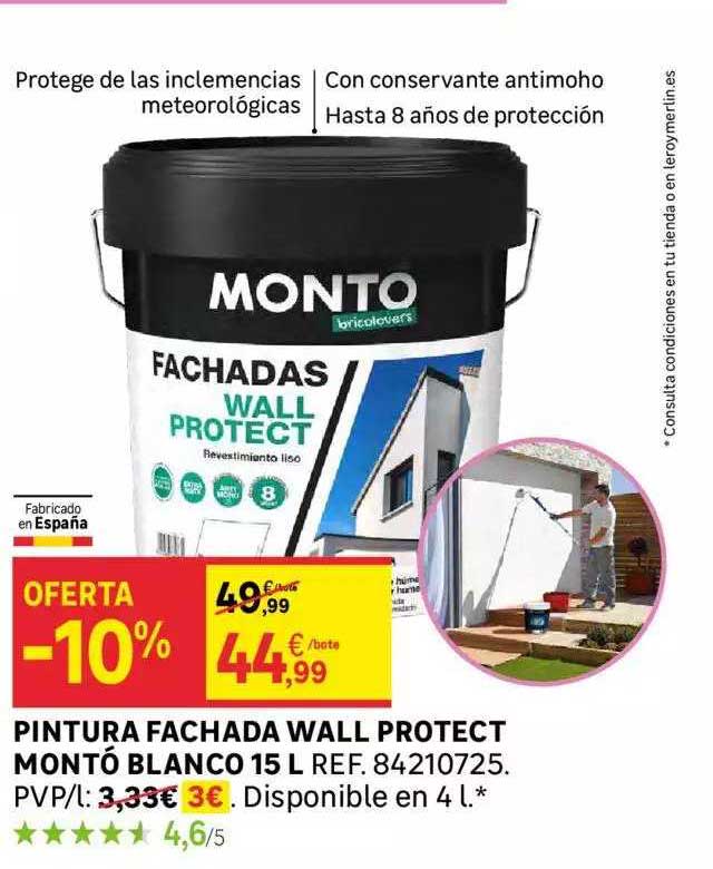 Pintura para fachadas acrílica Wall Protect MONTÓ 15L blanco