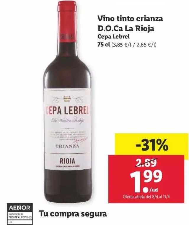 LIDL Vino Tinto Crianza D.o.ca La Rioja Cepa Lebrel 75cl