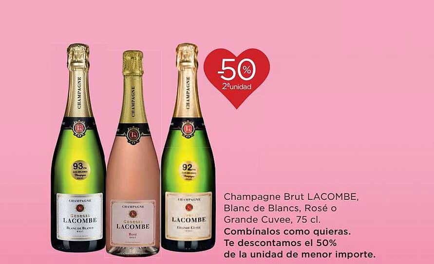 Hipercor -50% 2a Unidad Champagne Brut Lacombe Blanc De Blancs Rosé O Grande Cuvee