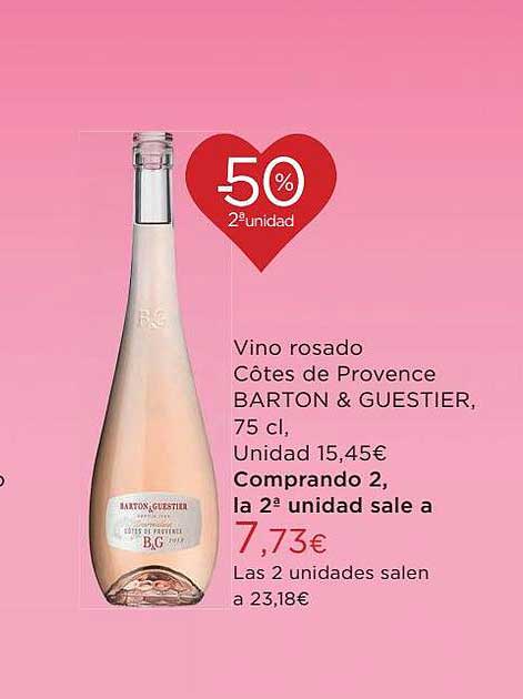 Hipercor -50% 2a Unidad Vino Rosa Côtes De Provence Barton & Guestier