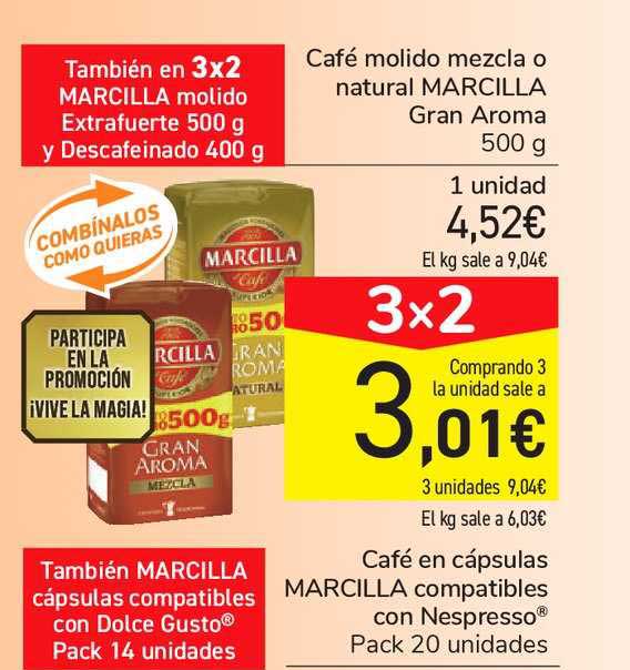 Oferta 2 Unidades Por 7 Cafe Molido Marcilla Gran Aroma Mezcla O Natural 500 G En Carrefour Market