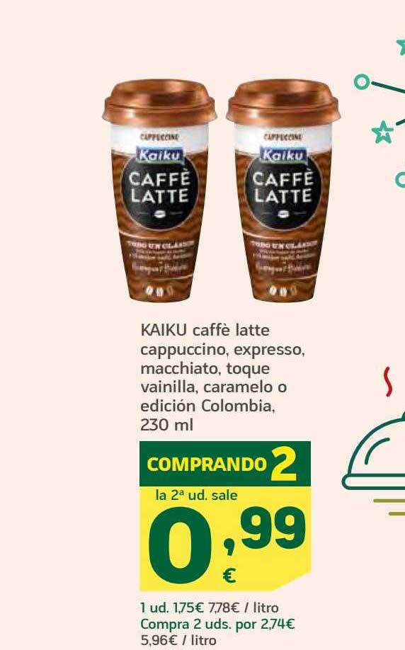 HiperDino Kaiku Caffè Latte Cappuccino Expresso Macchiato Toque Vainilla Caramelo O Edición Colombia