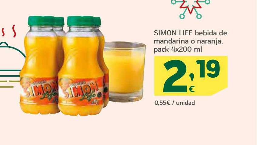 HiperDino Simon Life Bebida De Mandarina O Naranja Pack 4
