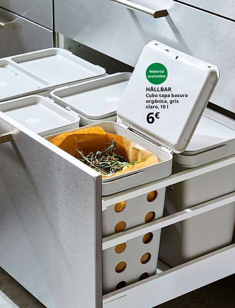 IKEA Hallbar Cubo Tapa Basura Orgánica Gris Claro