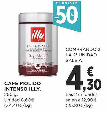 Oferta 2a Unidad -50% Café Molido Intenso Illy en Supercor