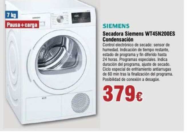 Creta plan de ventas estoy de acuerdo con Oferta Secadora Siemens WT45N200ES Condensación en Froiz
