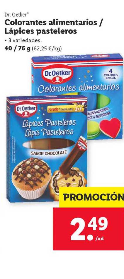 Oferta Dr. Oetker Colorantes Alimentarios ∕ Lápices Pasteleros 40 ∕ 76g en  LIDL 