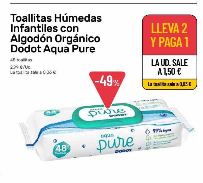 Aqua Pure toallitas húmedas infantiles con algodón orgánico