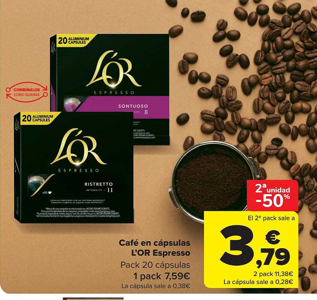 Oferta 2a Unidad -50% Café En Cápsulas L'or Espresso en Carrefour