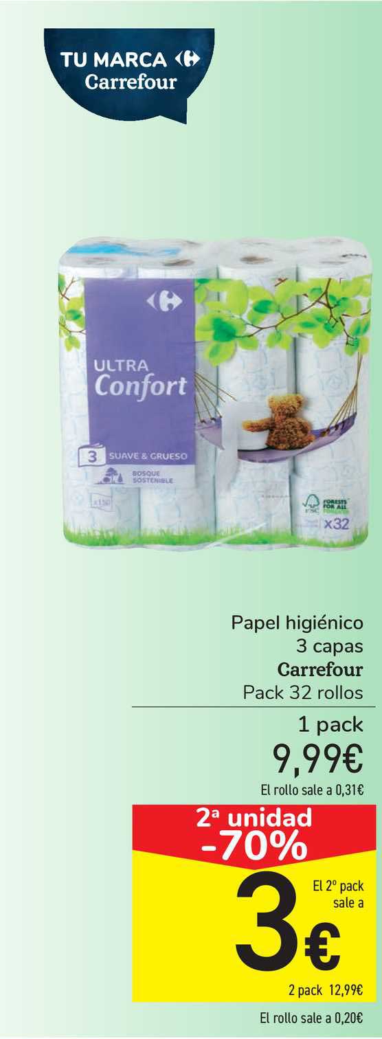 Carrefour Papel Higiénico 3 capas suave y grueso Ultra Confort Carrefour 32  rollos