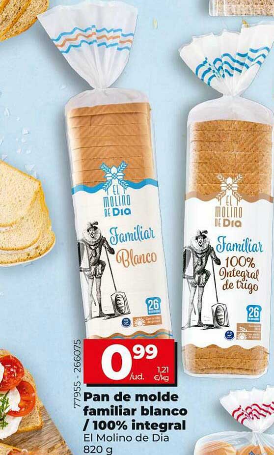 Oferta Pan De Molde Familiar Blanco 100% Integral El Molino De Dia en Dia  Supermercados 