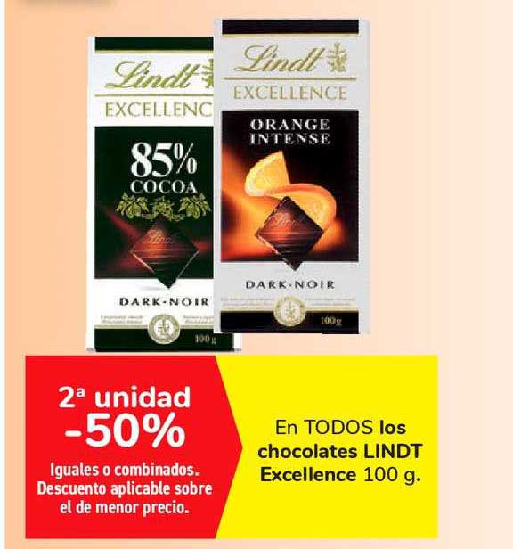 Oferta 2ᵃ Unidad 50 En Todos Los Chocolates Lindt Excellence 100 G en