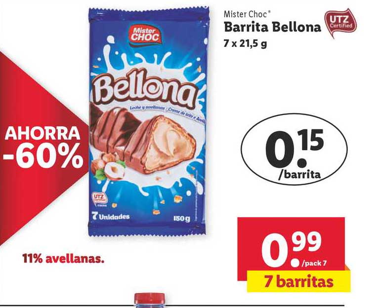Oferta Ajorra -60% Mister Choc Barrita Bellona 7x21,5 G en LIDL