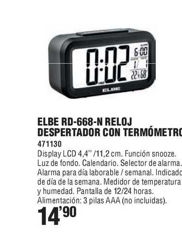 Elbe RD-668-N Reloj Despertador con Termómetro y Humedad