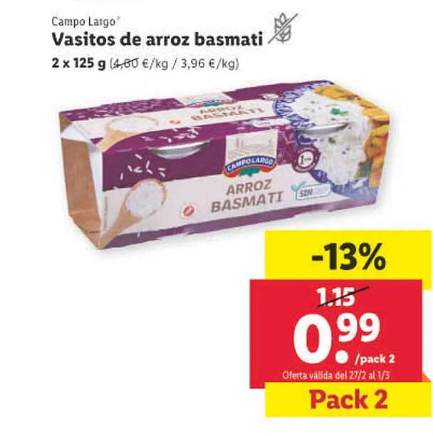Oferta Vasitos De Arroz Basmati Campo Largo en LIDL