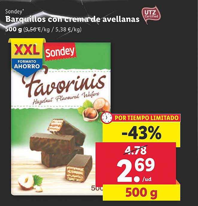 Oferta Sondey Barquillos Con Crema De Avellanas en LIDL