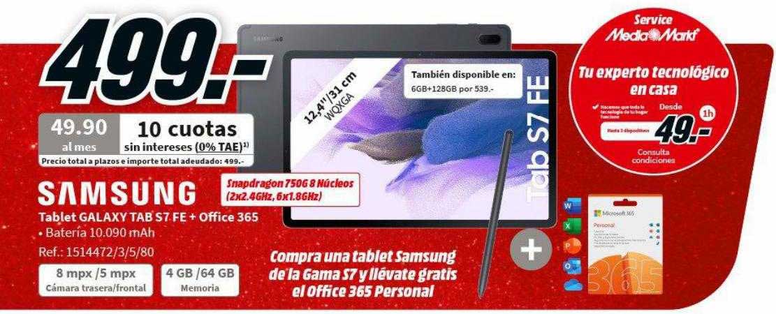 Oferta Samsung Tablet Tab S7 Fe + Office 365 MediaMarkt