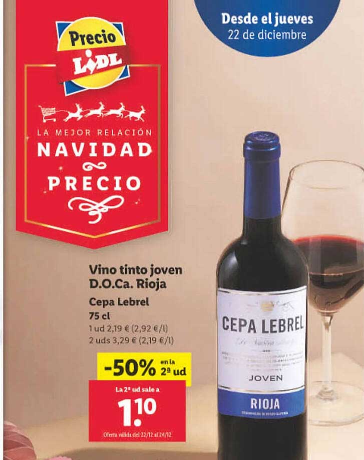 Oferta Vino Tinto Joven Lebrel LIDL en Cepa Rioja D.o.ca