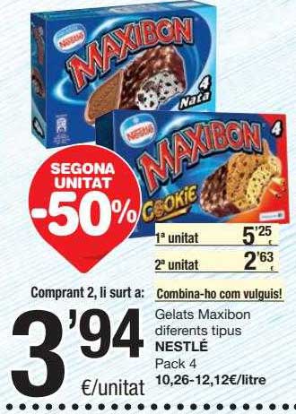 SPAR Fragadis Segona Unitat -50% Gelats Maxibon Diferents Tipus Nestlé Pack 4
