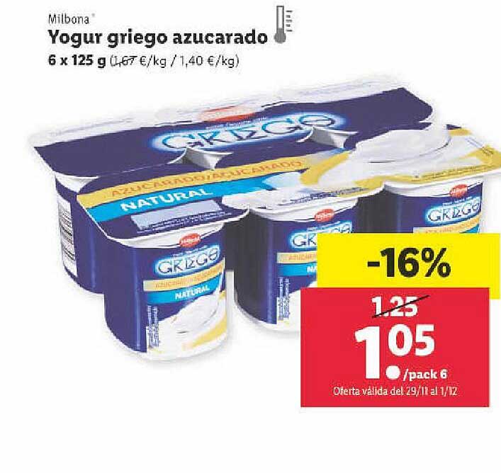 Oferta Milbona Yogur Griego Azucarado en LIDL