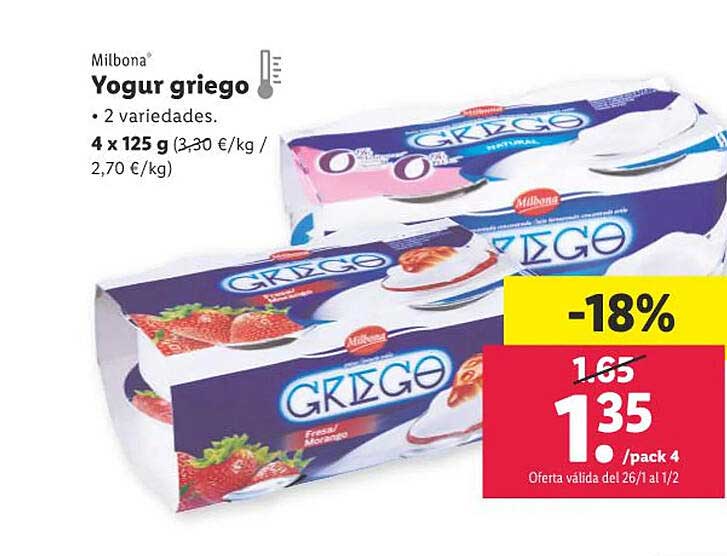 Oferta Milbona Yogur Griego en LIDL