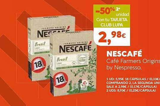 Oferta Nescafé Café Farmers Origins By Nespresso en Supermercados Lupa