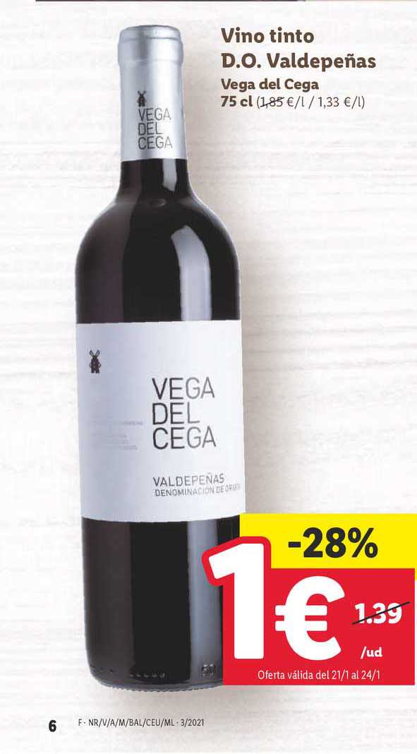LIDL Valdepeñas Tinto -28% Oferta Cega D.O. 75 Del Vino Vega en Vl