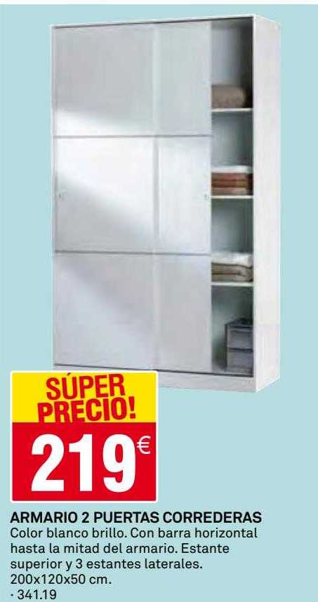 BRICOKING - ARMARIO 2 PUERTAS CORREDERAS BLANCO 200X120X50 CMBR