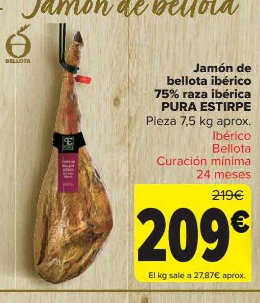 Carrefour Jamón De Bellota Ibérico 75% Raza Ibérica Pura Estirpe