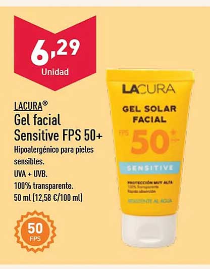 ALDI Lacura Gel Facial Sensitive Fps 50+