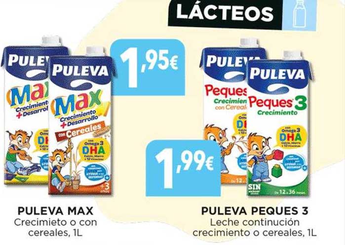 Leche enriquecida Puleva Peques 3 con cereales y cacao.