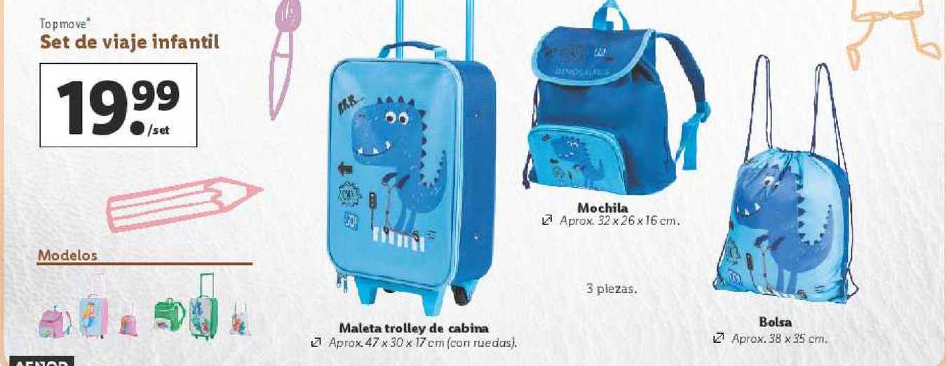 Oferta Topmove Set De Viaje Infantil : Maleta Trolley De Cabina, Mochila O en LIDL