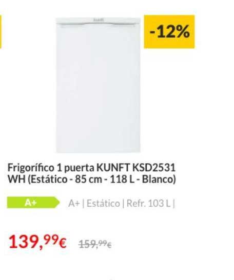 Worten -12% Frigorífico 1 Puerta KUNFT KSD2531 WH (Estático - 85 Cm - 118 L - Blanco)