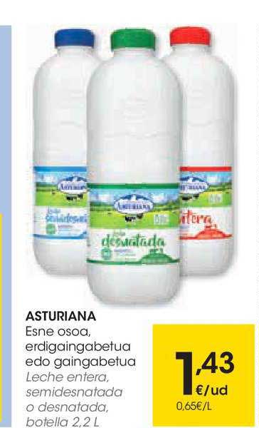 Leche entera ASTURIANA, botella 2,2 litros