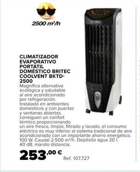 Coferdroza Climatizador Evaporativo Portatil Doméstico Britec Coolvent Bktd-2500