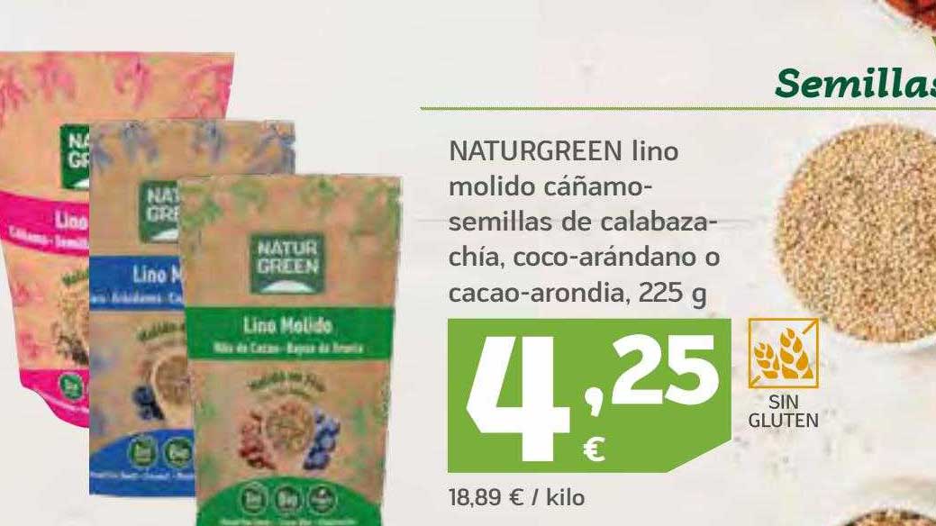 HiperDino Naturgreen Lino-molido Cáñamo-semillas De Calabaza-chía, Coco-arándano O Cacao-arondia