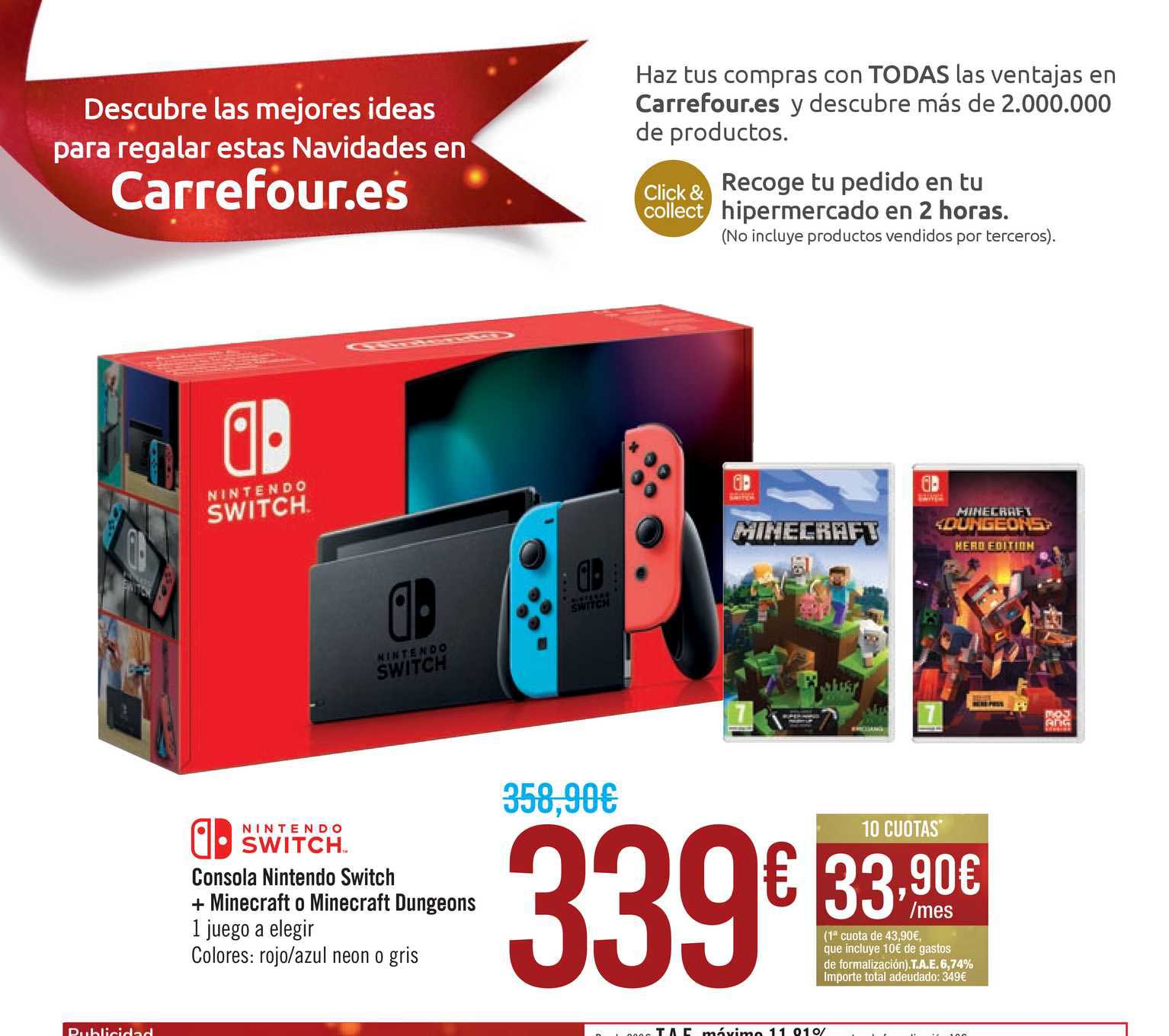 Resolver frontera Destino Oferta Consola Nintendo Switch+ Minecraft O Minecraft Dungeons en Carrefour