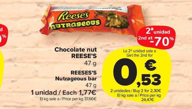 Carrefour Market 2a Unidad 2nd At -70% Chocolate Nut Reese's Nutrageous Bar