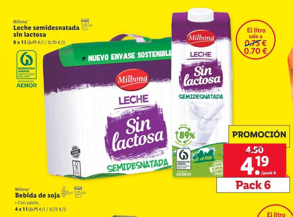 LIDL Milbona Leche Semidesnatada Sin Lactosa 6x1l ∕ Milbona Bebida De Soja 4x1l