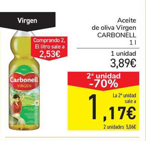Oferta 2ª Unidad -70% Aceite De Virgen Carbonell 1 en Carrefour