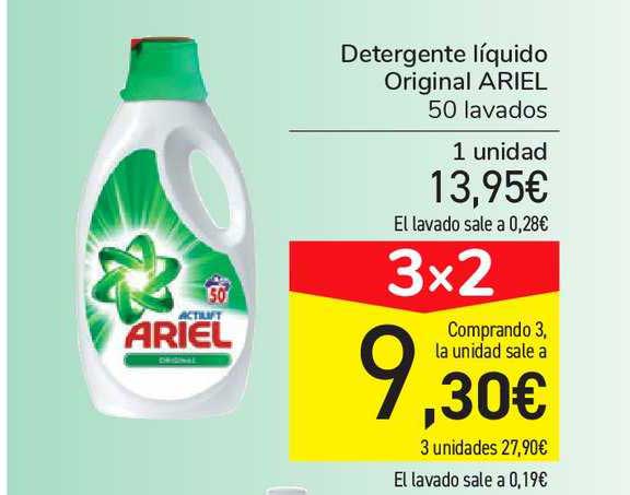 Oferta 3x2 Detergente Líquido Original Ariel Lavados en Carrefour Market