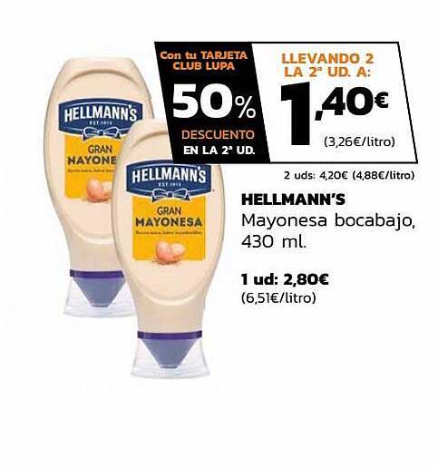 Supermercados Lupa Hellamnn's Mayonesa Bocabajo