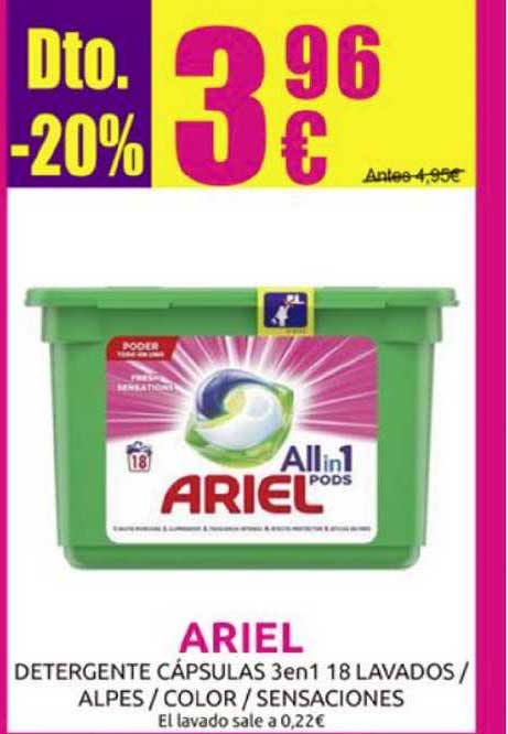 Detergente cápsulas Ariel 20 lavados Alpes