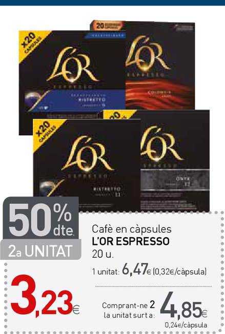 Condis 50% Dte. 2a Unitat Café En Cápsules L'OR Espresso 20 U