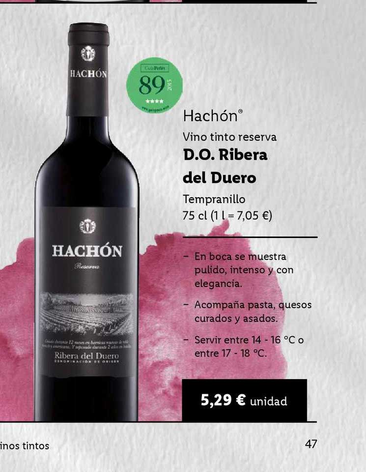 Oferta Hachón Vino Tinto Reserva D.O. Ribera De Duero Tempranillo 75 Cl en  LIDL