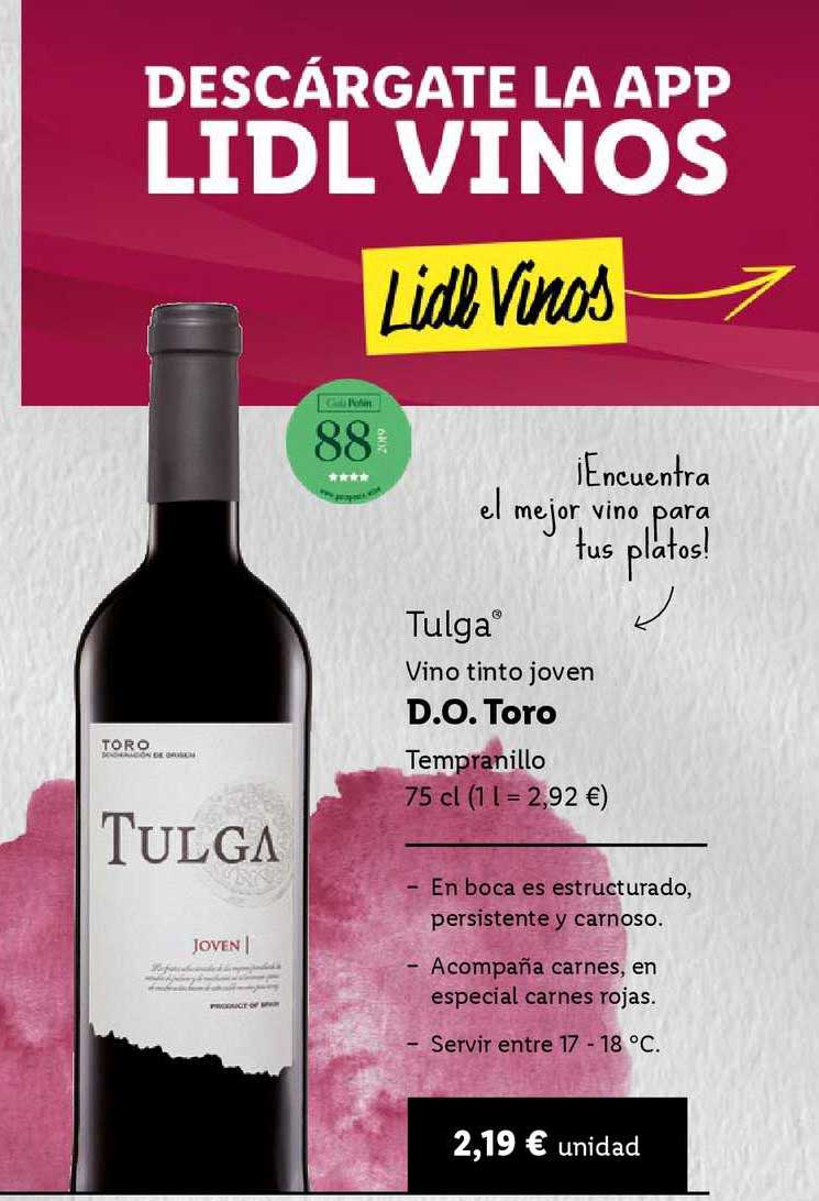 Oferta Tulga Vino Tinto Joven D.O. Toro Tempranillo 75 Cl en LIDL | Rotweine